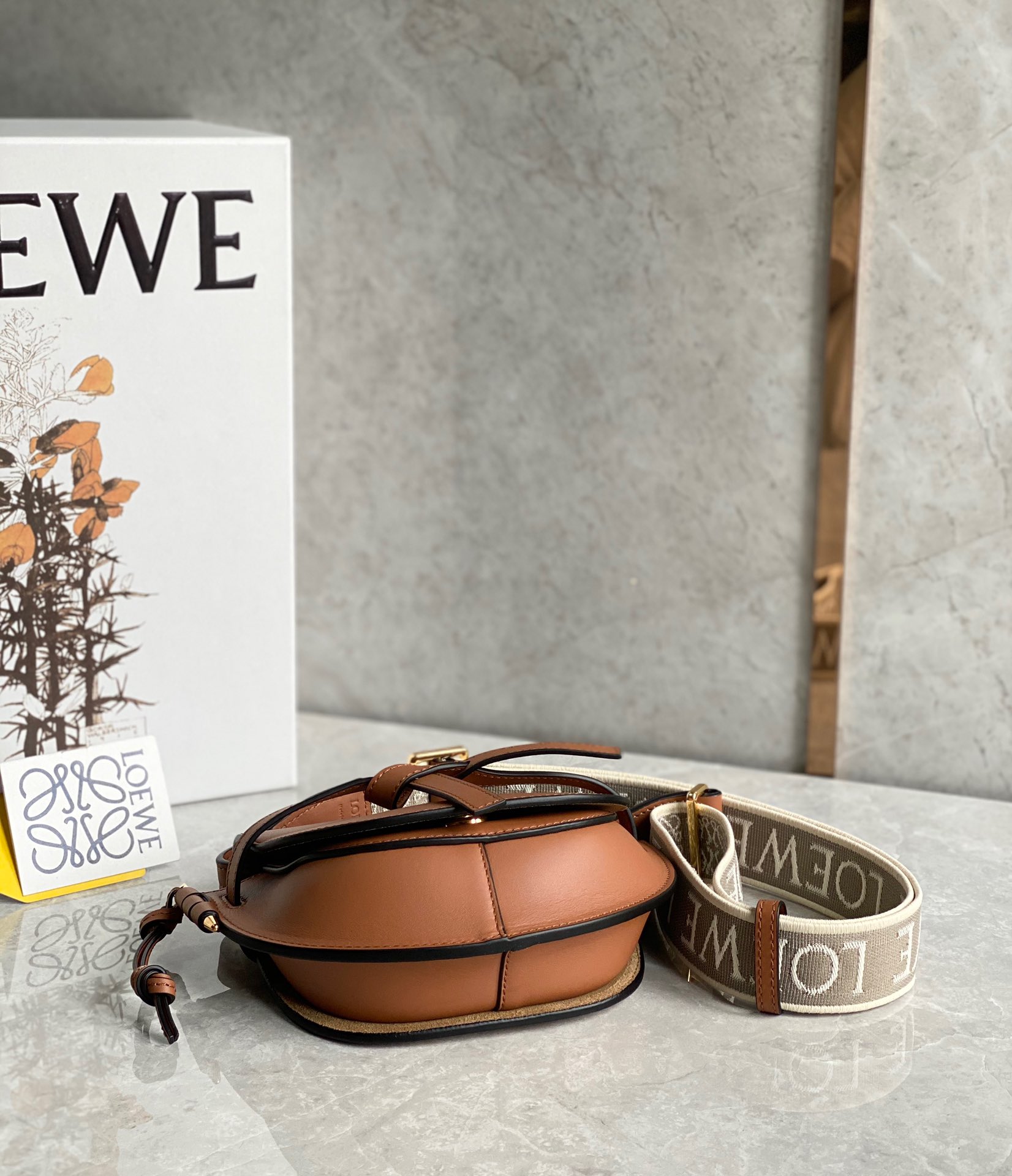 Loewe Mini Gate Dual Bag in Soft Calfskin and Jacquard Brown